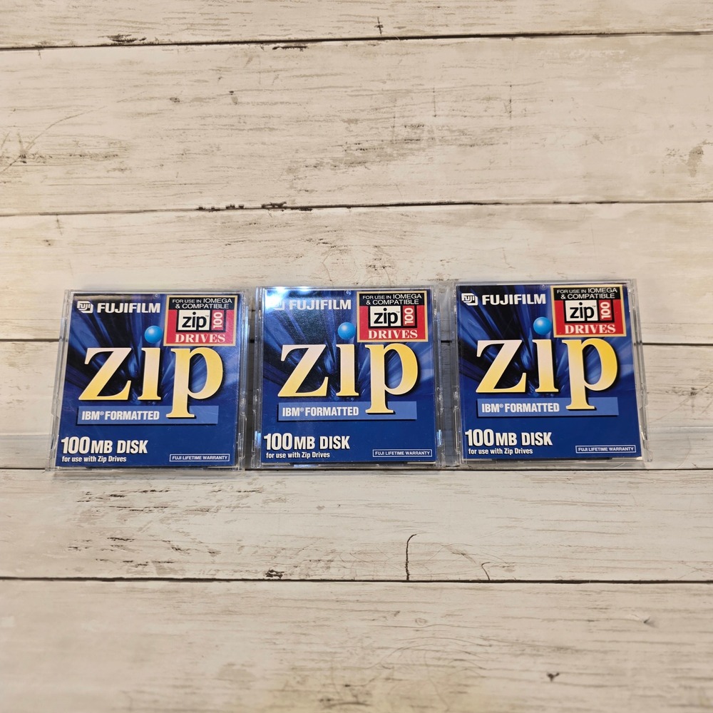 Fujifilm Zip 100MB Disk Lot of 3 IBM Formatted ATOMM Technology New Sealed Cases